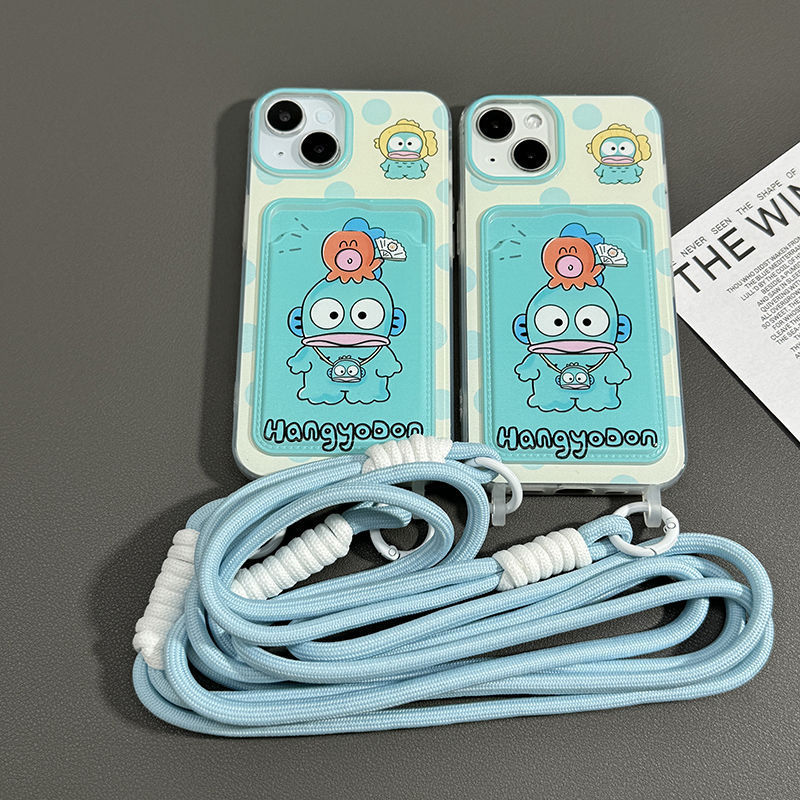 Cute Hanton Ugly Fish Apple 15promax Mobile Phone Case iPhone13 Large Hole 14 Card Bag 12 Lanyard 11 Female 16
