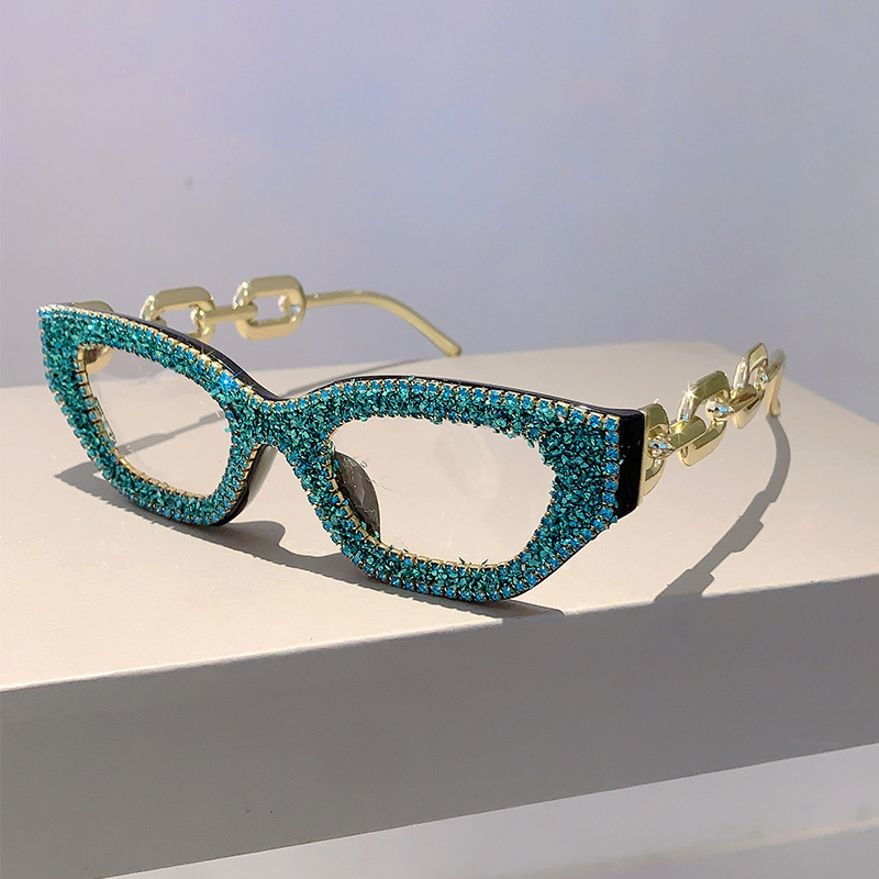 Nuovi occhiali alla moda con montatura piccola e diamanti incastonati, occhiali anti-blu versatili_voghion.com