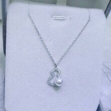 诸暨天然珍珠项链6-7mm正圆无暇极光葫芦纯银珍珠吊坠轻奢高级