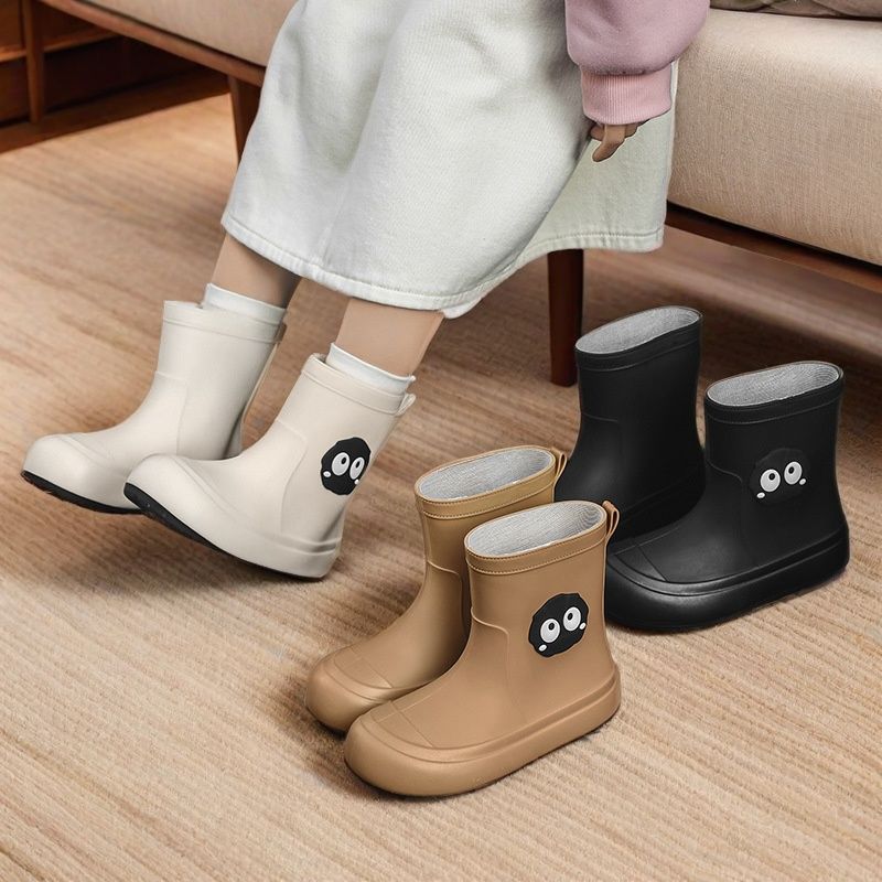 New Chinese Style Parent-Child Cute Waterproof Plush Rain Boots Detachable Fashionable Mid-Calf Children's Rain Boots for Older Children Boys