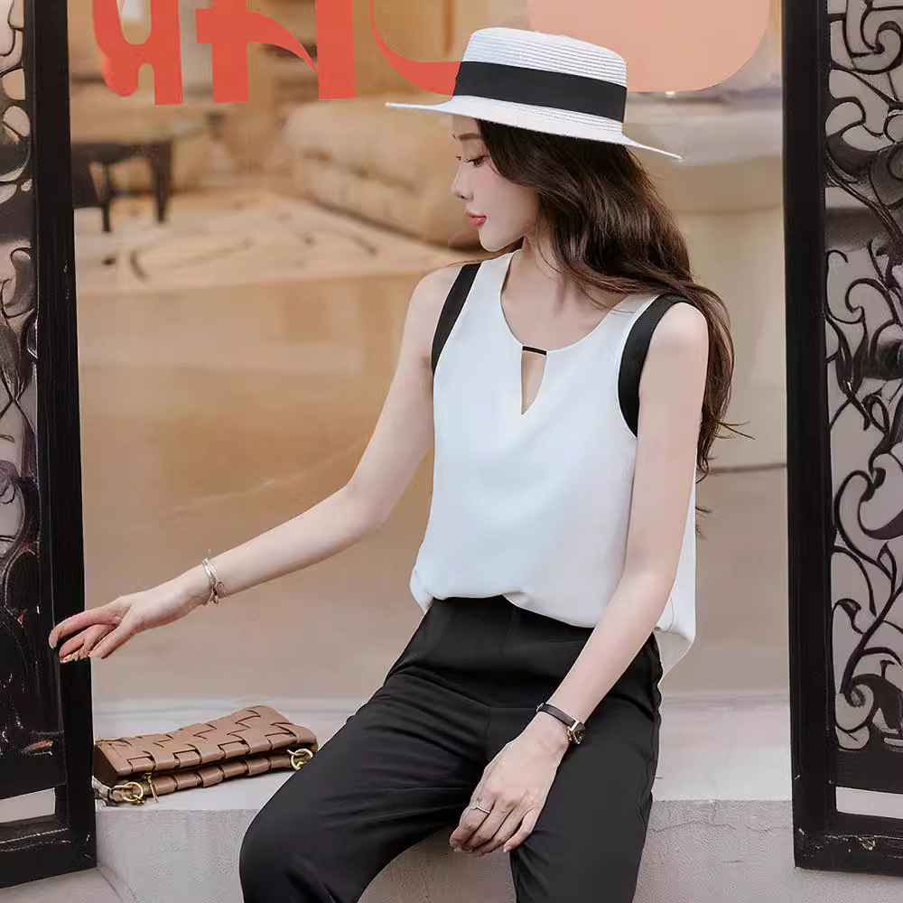设计感无袖宽松显瘦雪纺衫女春装吊带西装内搭外穿背心夏气质上衣