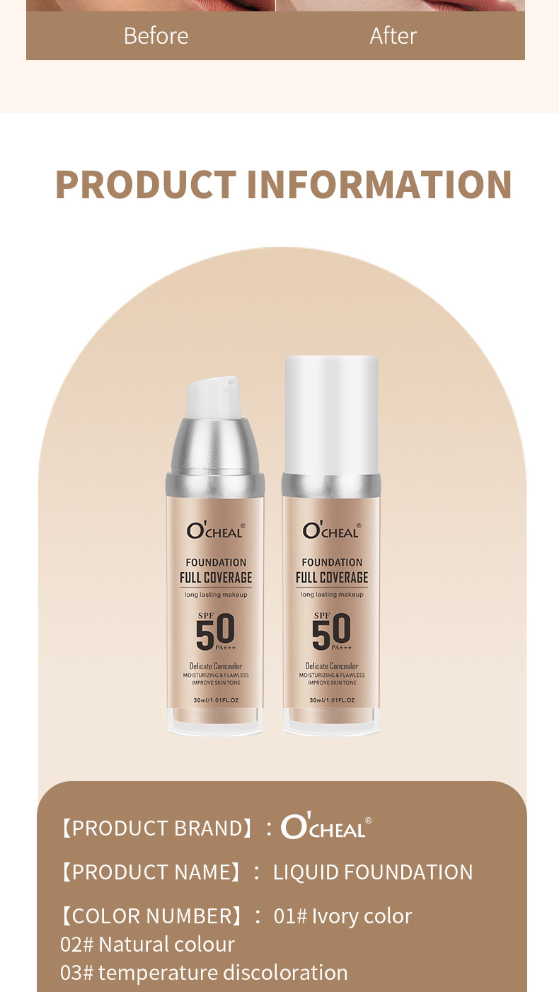 OCHEAL Warm Concealer Langanhaltend feuchtigkeitsspendende, wasserfeste, schweißresistente, Make-up-erwärmende und hautaufhellende Flüssigkeit_voghion.com