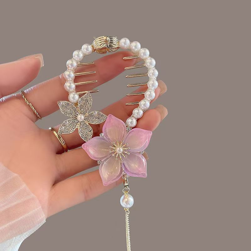 古風鈴蘭流蘇ヘアピン団子の髪飾り女性の高級感バラの髪のフックの気質の半分の髪のクリップ