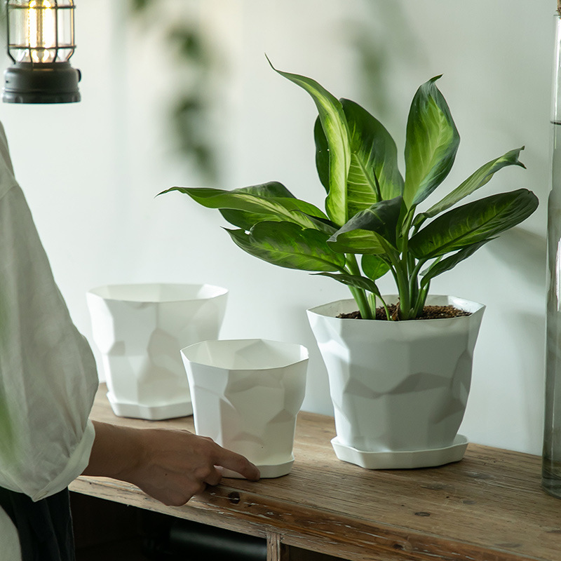 Maceta de Resina Plástica, Estilo Cerámica Nórdica, Grande, para Interior/Balcón, Redonda