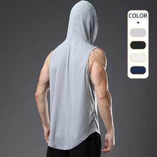 ♔ Hooded Fitness Vest Men's Basketball Running Training Loose Quick-Drying Breathable Vest European and American Large Size Sports Vest