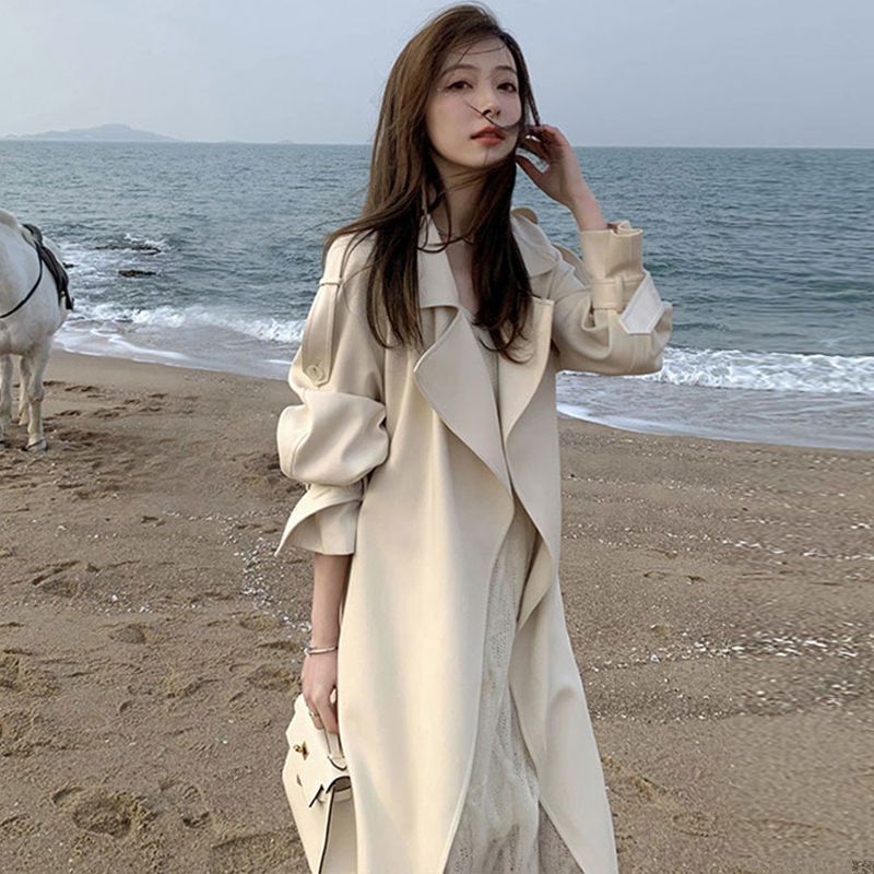 春と秋の新作ミドル丈膝上ウインドブレーカー女性用韓国風学生人気ファッションウエスタンコート|undefined