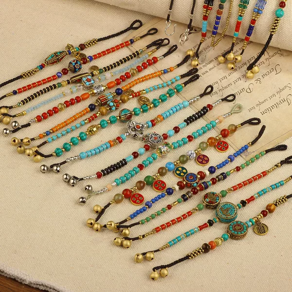 Cross-border Ethnic Style Ancient Style Pure Copper Bracelet Retro Nepal Woven Hand Rope Xizang Style Women's Bell Ancient Style Hand String Decoration