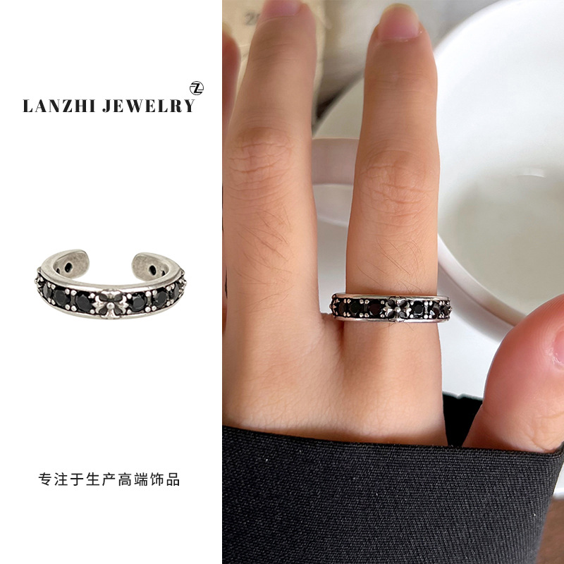 Lan Zhi 925 anillo de plata esterlina personalidad punk exagerado diseño joyería hip hop anillo abierto no desvanecimiento nicho