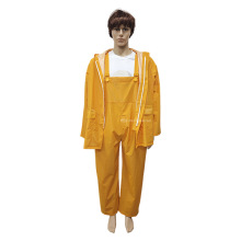 0.35mm单面PVC涂层雨衣背带套装 定制出口贴布革雨衣雨裤外贸出口