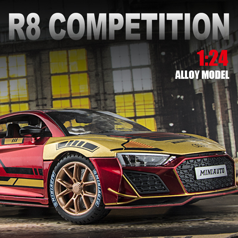 New Product: 1:24 Iron Man Edition Audi R8V0 Alloy Sports Car Model Display Toy Car Wholesale and Distribution