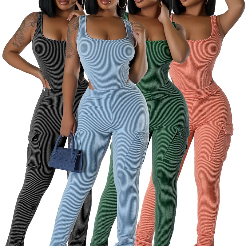 Hr24055 European and American Casual Women's Clothing Autumn and Winter Elastic Twist High Waist Jumpsuit Overalls Pants Suit