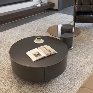 Italian Style Light Luxury Minimalist Rock Plate Living Room Household Round Glass Coffee Table Modern Small Apartment Table Combination High-grade Sense