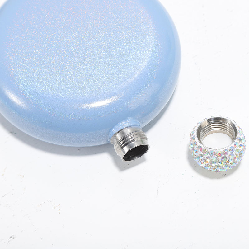 Regalo de gama alta Amazon transfronteriza 304 olla de vino de acero inoxidable pintura brillante cubierta de diamante 5oz ronda portátil Dama