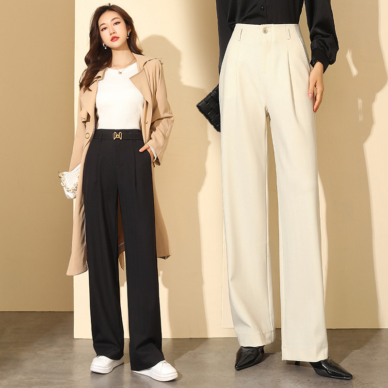 Authentic Tencel Wool Wide-Leg Pants for Women, 2026 Summer Thin High-Waisted Slimming Loose Drape Straight Casual Pants