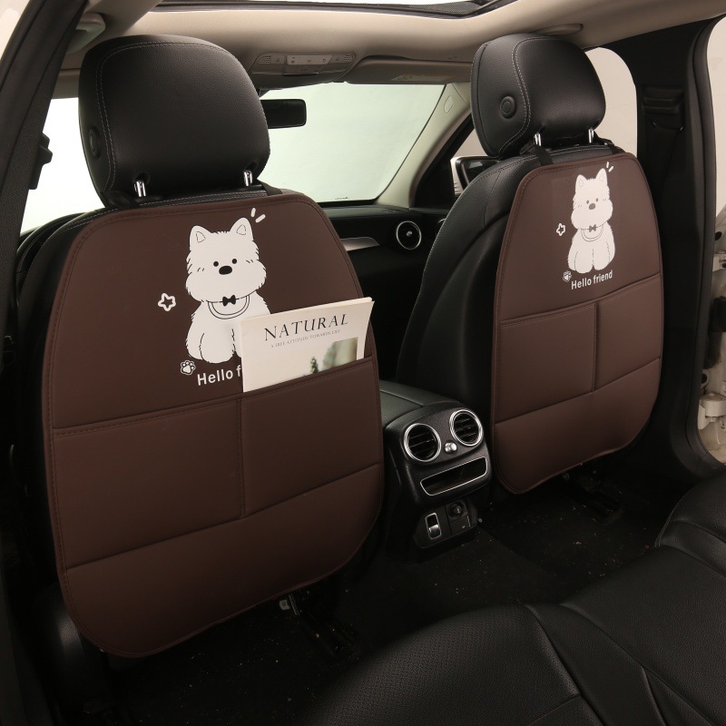 Cute Puppy Cartoon Car Seat Back Anti-Kick Pad for Women, Car Seat Back Anti-Dirt Pad with Storage Pocket