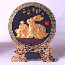 兔年虎年摆件玉兔聚财送福生肖炭雕过年吉祥物客厅酒柜工艺品