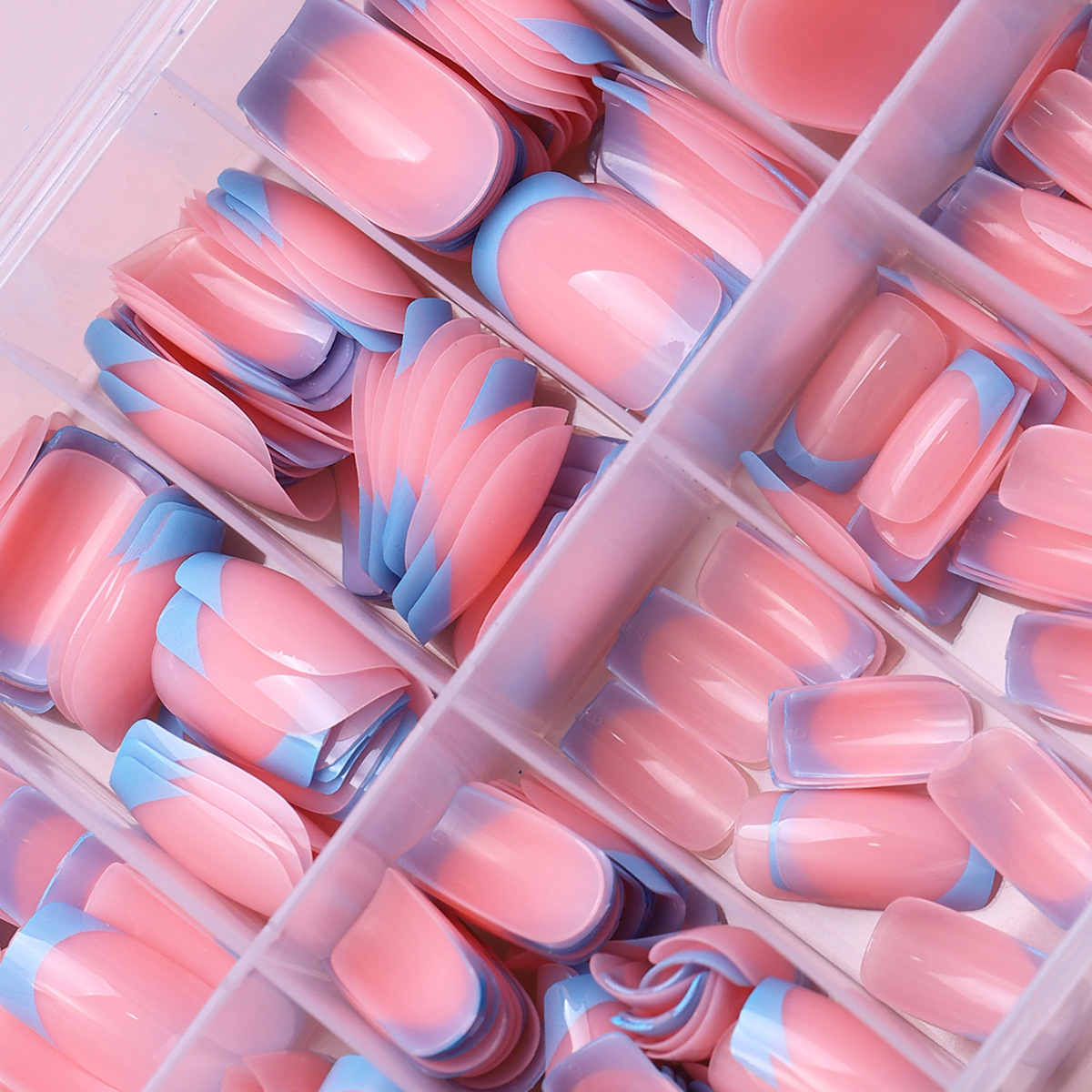 120 piezas de uñas de alta calidad, caja azul, estilo francés, simple, moda para usar piezas de uñas falsas.