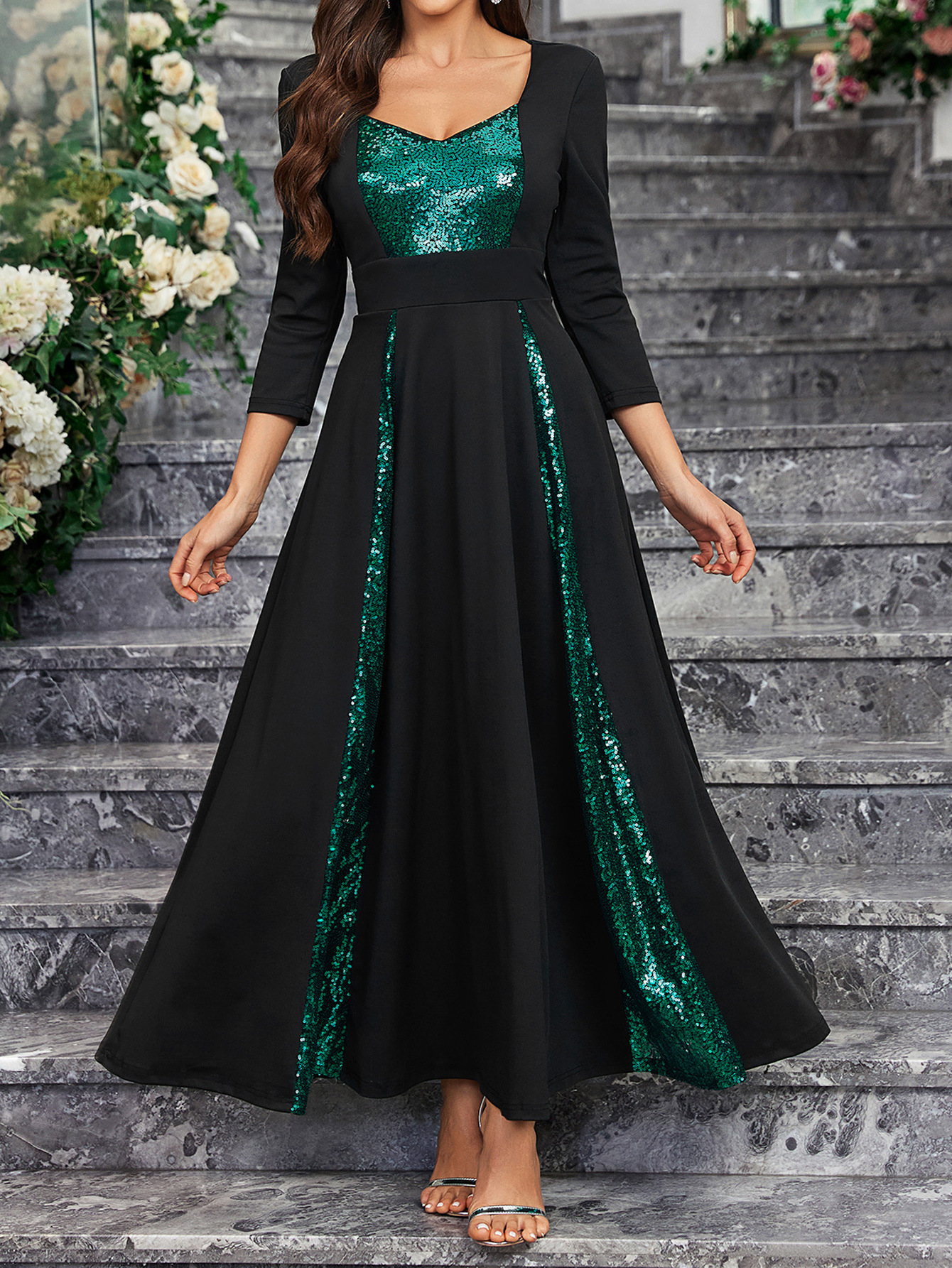 Ropa de mujer transfronteriza nuevo comercio exterior Amazon elegante lentejuelas gran fiesta cóctel vestido de fiesta de longitud media