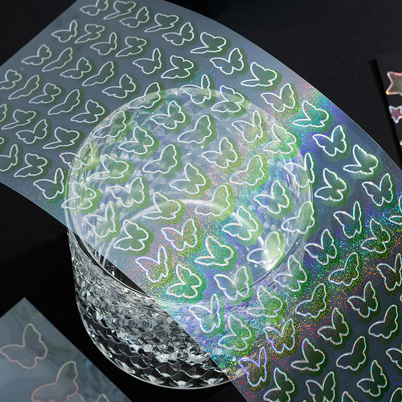Borde de plata amor mariposa color gradiente láser Goo tarjeta mano cuenta pegatinas DIY foto material decorativo papelería pegatinas