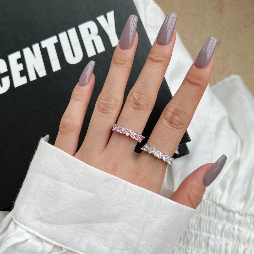 925 Sterling Silver Zircon U Shape Waves Heart Shape Rings display picture 15