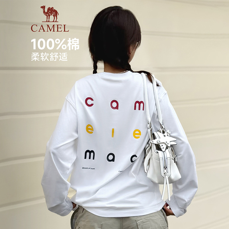 Camel Soft Cotton T-shirt, Women's Cloud-Feel Cotton, 26 Autumn Collection, Solid Color, Round Neck, Pure Cotton, Inner Layer Top, Men's