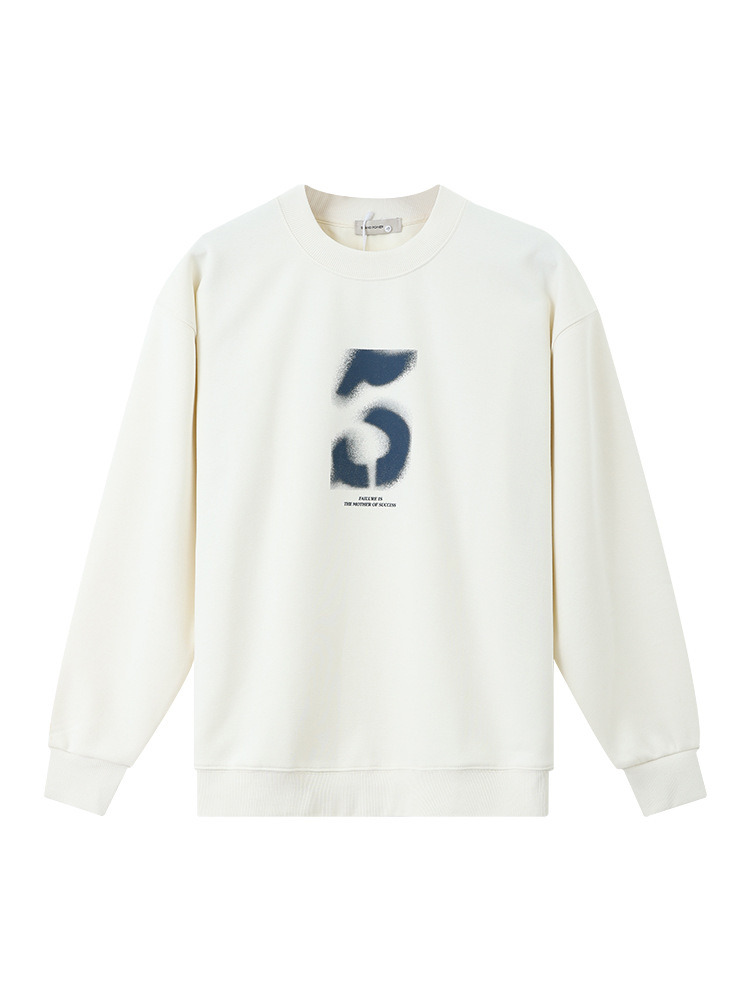 Primavera y otoño suéter 2025 nueva marca de moda alta sensación relajada casual pesada impresión de cuello redondo chaqueta de manga larga hombre