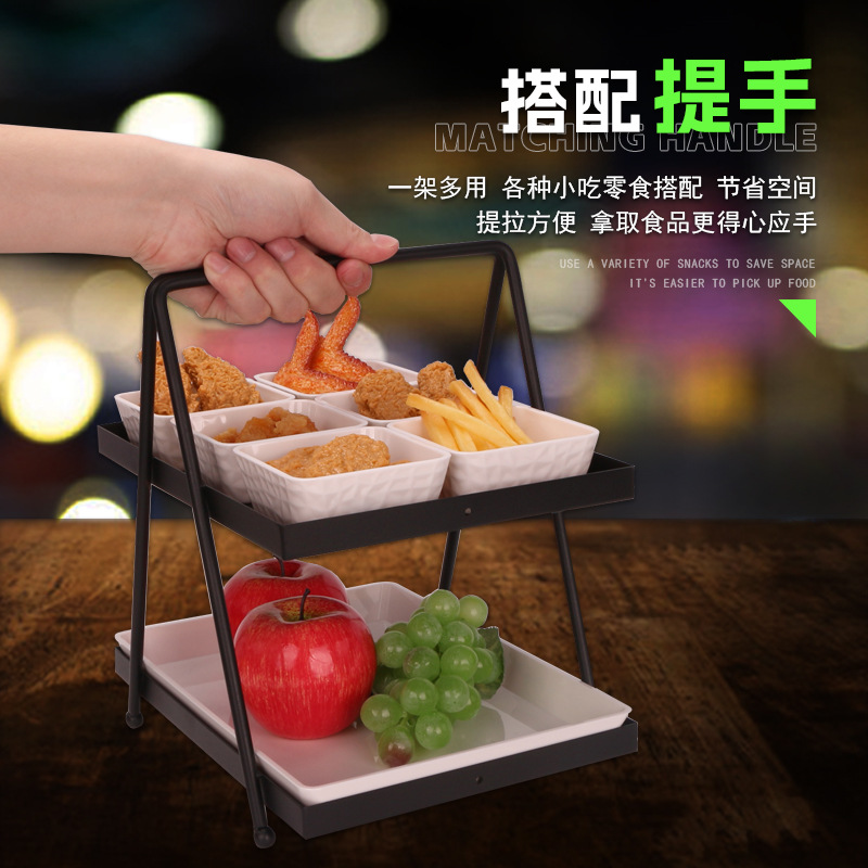 Plato de frutas de doble capa ktv Plato especial de cuatro cuadrados Plato de frutas secas Plato de barra Plato de bocadillos comerciales Plato de frutas
