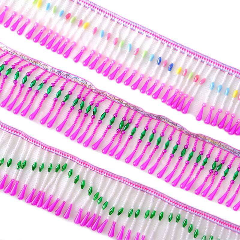厂家现货苗族花边吊珠 排珠民族彩色吊穗 服装辅料手工穿串珠花边