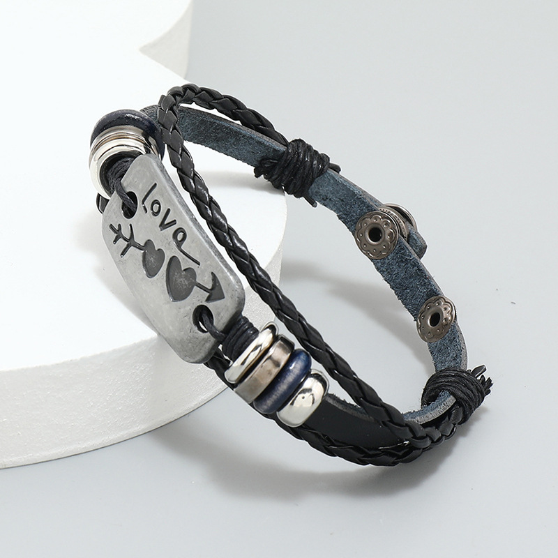 1 Piece Retro Geometric Letter Pu Leather Alloy Iron Couple Bracelets
