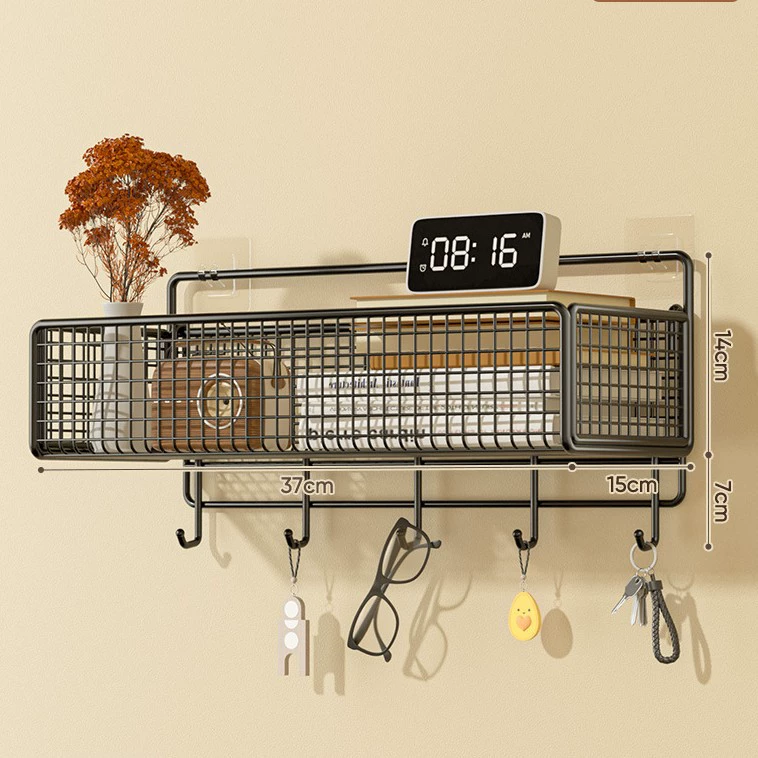 Wall-mounted shelf accessory, hanging shelf, load-bearing, hooks, 2 sizes (black/white)