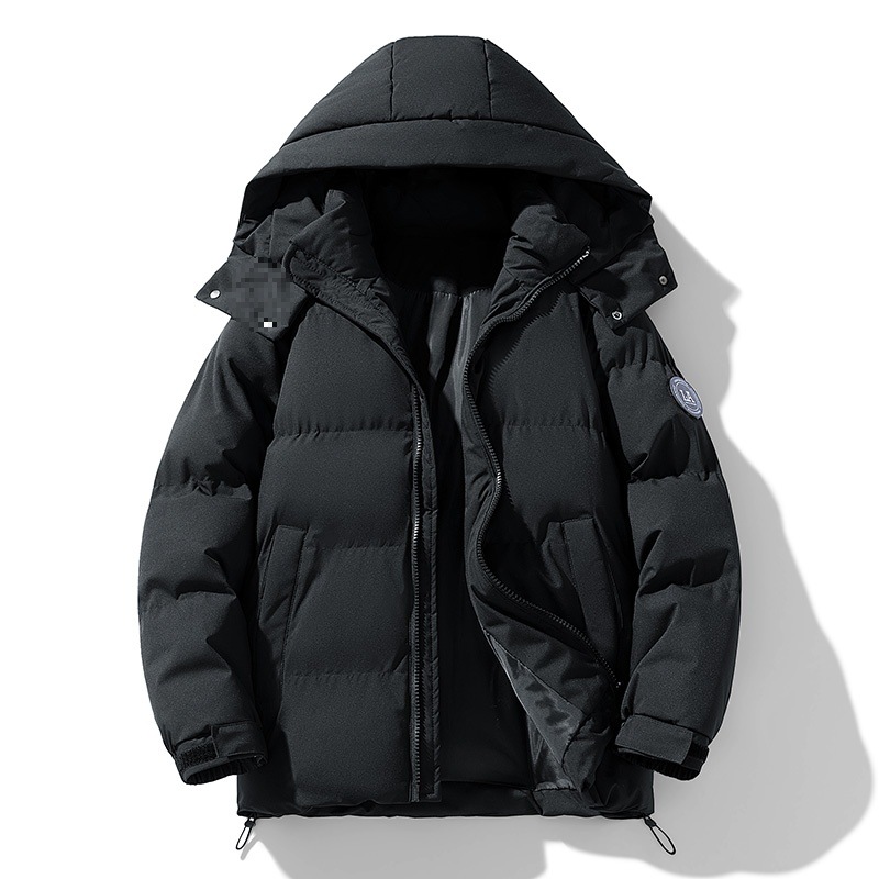 Winter double-sided hooded cotton jacket for men, trendy vintage versatile casual coat, American style solid color loose warm jacket