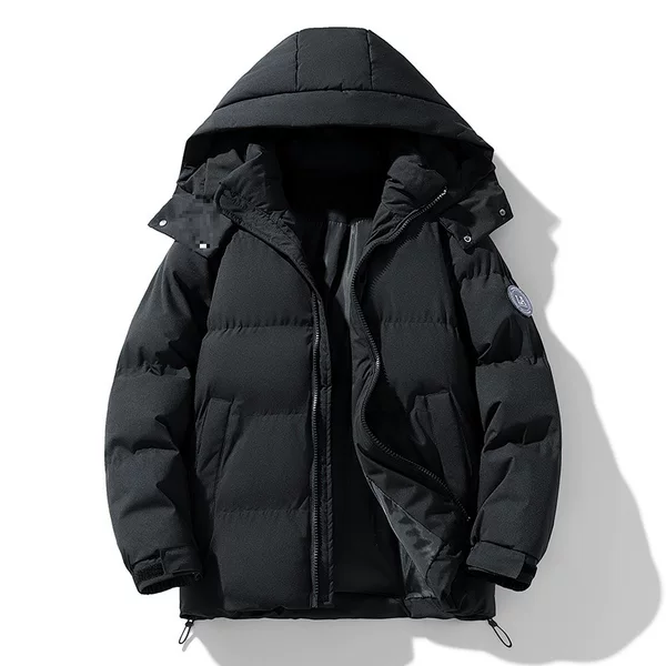 Winter double-sided hooded cotton jacket for men, trendy vintage versatile casual coat, American style solid color loose warm jacket