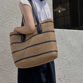 条纹草编包编织包方形单肩包日常通勤百搭时尚度假沙滩包工厂直销