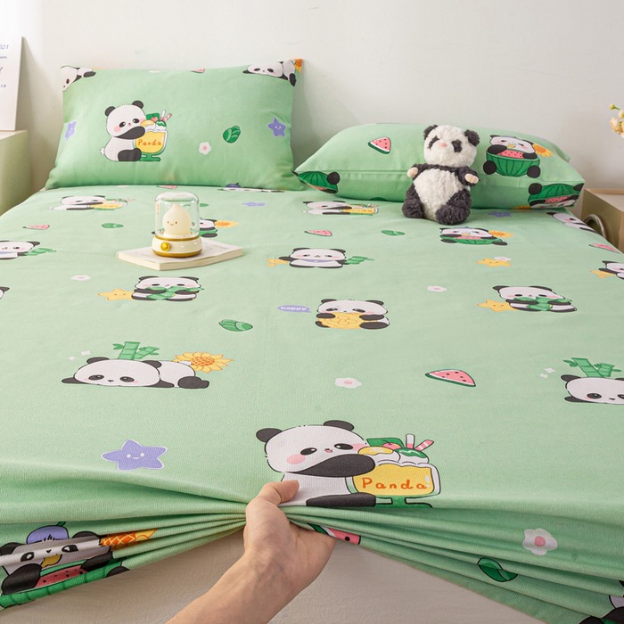 두꺼운 낡은 거친 천 매트와 장착 시트 - 그린 팬더