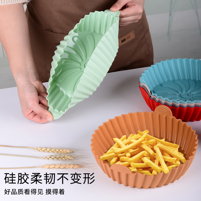 Cross-border silicone air fryer pan baking tools thick round baking pan air fryer accessories kitchen tools