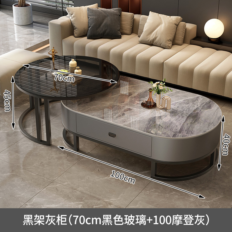 Mesa de centro de pizarra personalizada para sala de estar, lujosa, moderna, sencilla, ovalada, popular, para apartamento pequeño, 2025