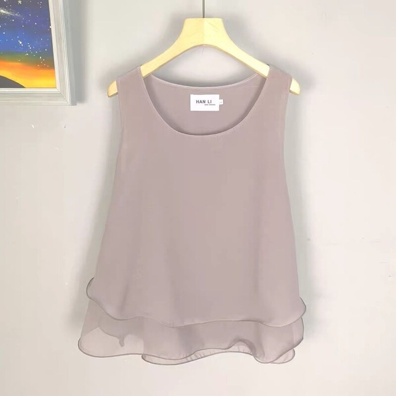 Chiffon Vest for Women Summer Double-Layered Solid Color Outer Wear Ruffled A-Line 2026 New Korean Style Short Top Chiffon Vest for Women Summer Double-Layered Solid Color Outer Wear Ruffled A-Line 2026 New Korean Style Short Top