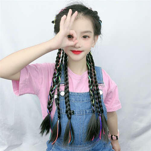 Hot selling children's wig fishbone braid new Chinese style braid twist braid color rope high temperature silk braid ponytail
