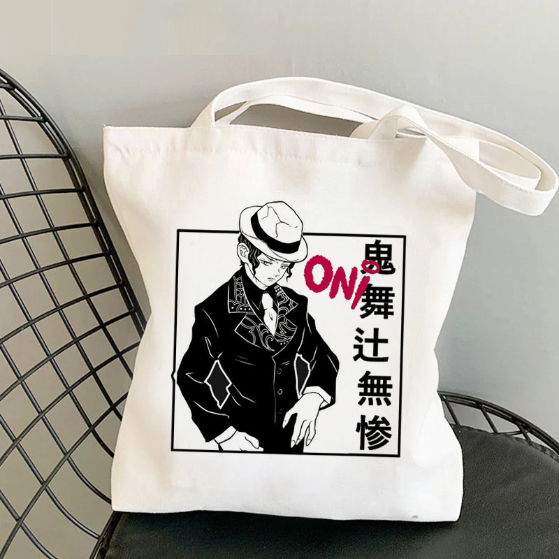Comercio exterior transfronterizo Demonio Slayer impresión bolsa de lona Harjuku bolsa de hombro moda bolsa de compras portátil en stock