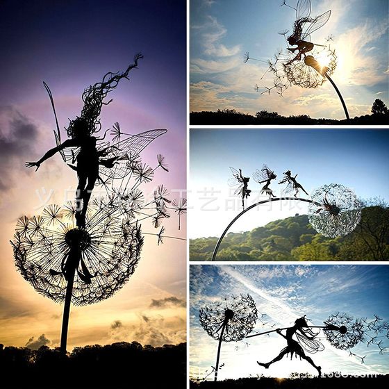 Cross-Border Amazon Dandelion Dancing with Flower Fairy Robin White Silk Elf Sculpture Metal Craft Plug-In