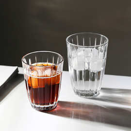 美式冰咖啡杯拿铁高级感条纹玻璃水杯ins风透明牛奶杯威士忌杯子