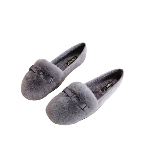 Real rabbit fur plus velvet warm cotton shoes for women 2024 new outer wear furry shoes for women with thick soles and heightening women's beanie shoes