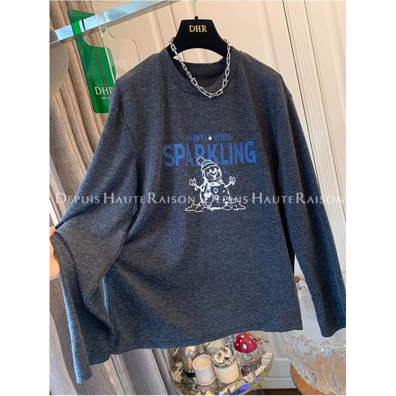 胖妹妹大码显瘦减龄德绒磨毛圆领打底衫T恤宽松上衣2024秋冬新款