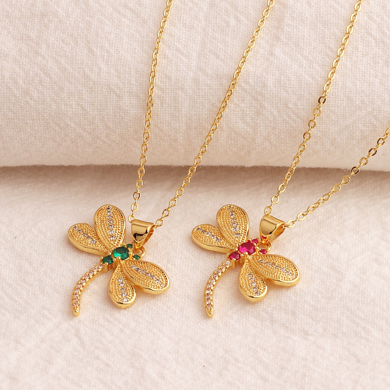 Fashion Dragonfly Copper Inlay Zircon Pendant Necklace 1 Piece