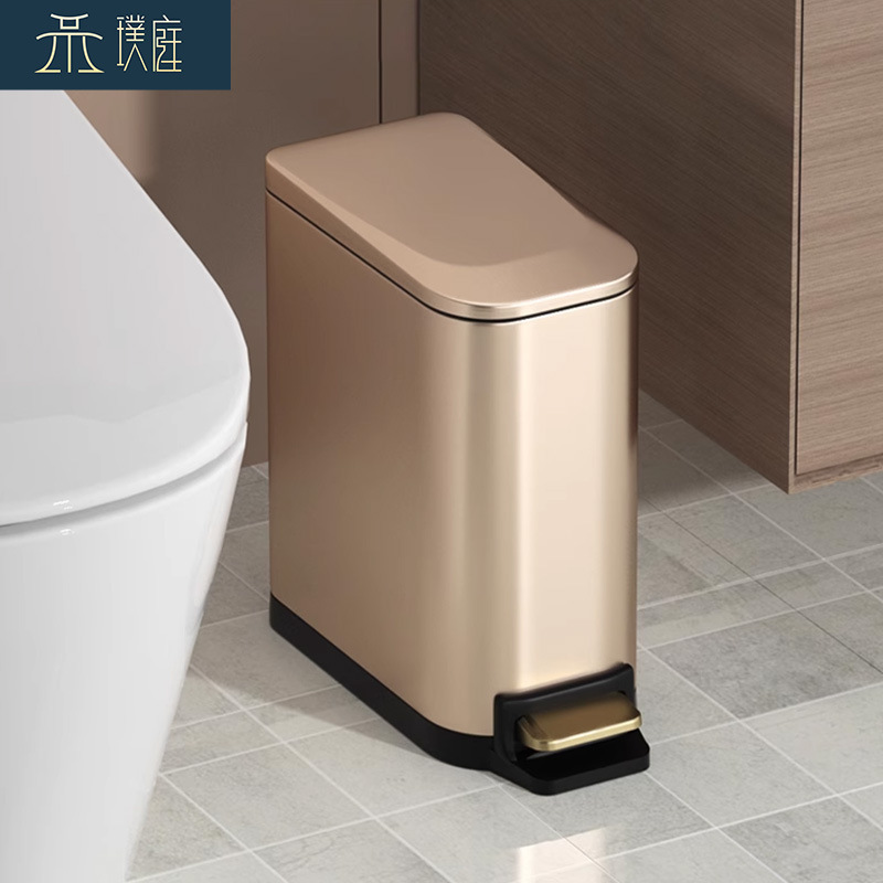 Stainless Steel Trash Can for Home Use in Living Room and Bedroom, Pedal-Operated, Light Luxury with Lid, High-End for Bathroom and Toilet, Narrow Gap, Cross-Border Stainless Steel Trash Can for Home Use in Living Room and Bedroom, Pedal-Operated, Light Luxury with Lid, High-End for Bathroom and Toilet, Narrow Gap, Cross-Border
