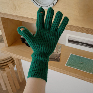 Solid Color Warm Gloves Winter Women's Fingerless Playing Mobile Phone Touch Screen Wool Knitted Thickened Korean Version Versatility Trendy Wrist