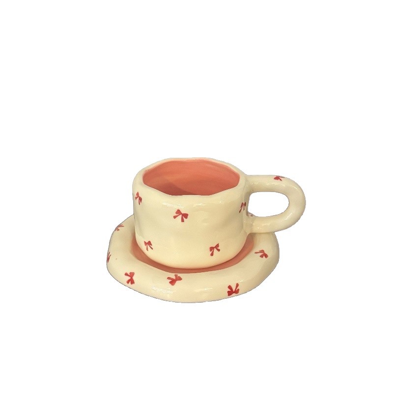 Estilo coreano, lazo pintado a mano, taza de café de cerámica, plato, taza y plato de alto valor, té de la tarde, plato de postre