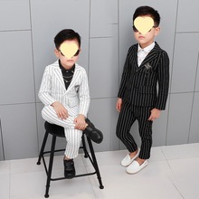 童套装童装条纹装批发春款欧美韩版西装外套两件套小西装男童黑色