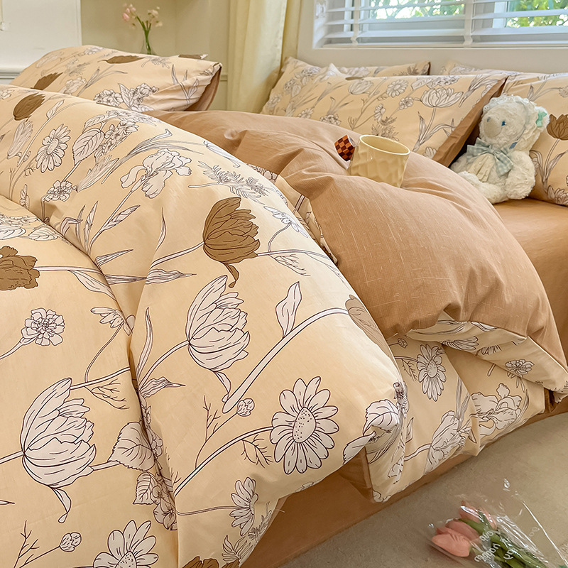 Cama de algodón de cuatro piezas Four Seasons 100 Cotton 2025 nueva ropa de cama sábana edredón dormitorio juego de tres piezas sábana 4