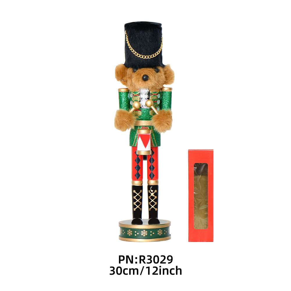 30CM oso cabeza de polvo brillante tambor cascanueces madera maciza decoración marionetas regalo artesanía decoración de Navidad image 6